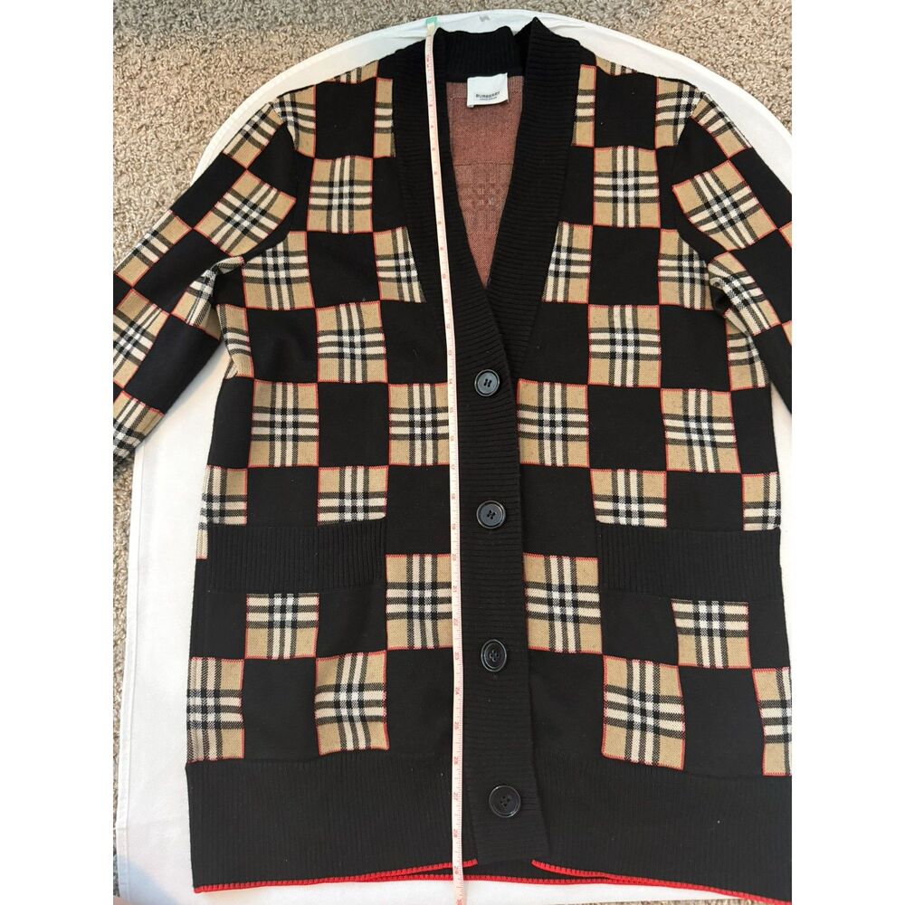 Burberry Checkered Intarsia Merino Wool-Blend Cardigan Size XS 8030054 Excellent - Picture 6 of 7